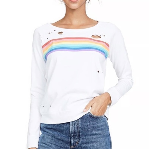 Chaser white with rainbow stripe sweatshirt Large - Picture 1 of 5